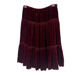 Velvet Midi Skirt Silk Blend Tiered Burgundy Red Size 10 WD Platinum Holiday Y2K